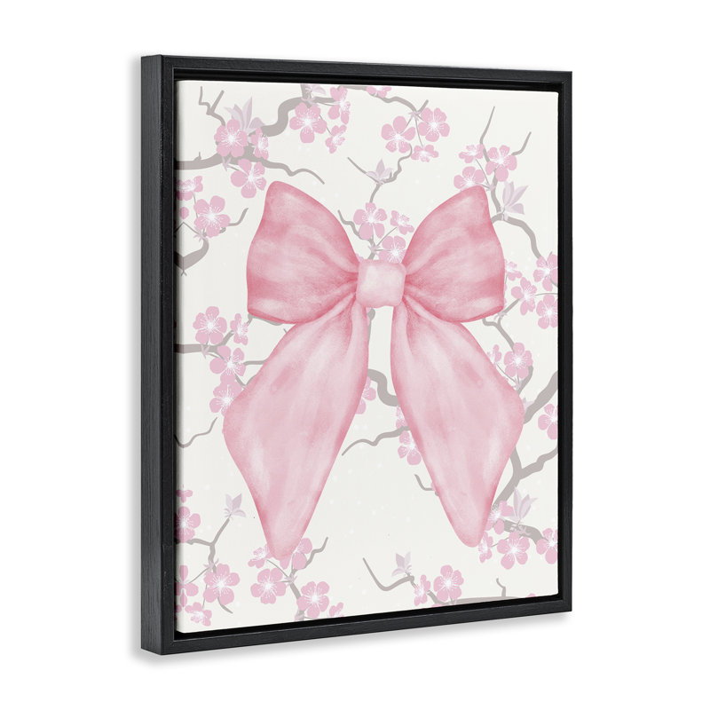 Cadre flottant Cherry Blossom & Ribbon, design par Jesse Keith, Cadre flottant noir de jais, H 21 po x l 17 po