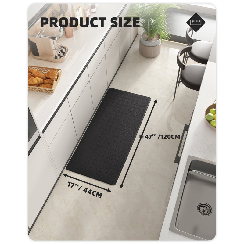 Tapis de cuisine antidérapant Devarian, Noir, Tapis de couloir 1 pi 4 po x 3 pi 9 po