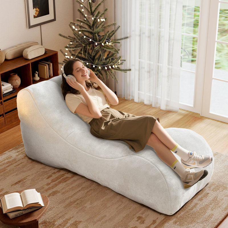 Fauteuil à billes 3,4 pi avec repose-pieds, capacité de 450 lb en microfibre grise, blanc, Microfibre blanche
