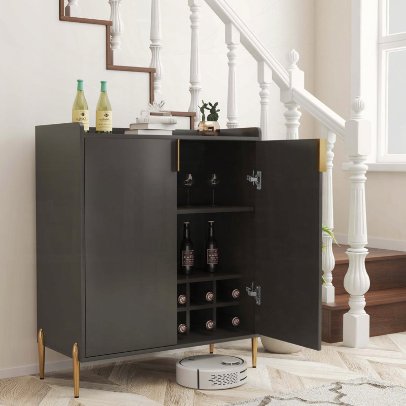 Modern Wine Bar Cabinet with Storage, Black