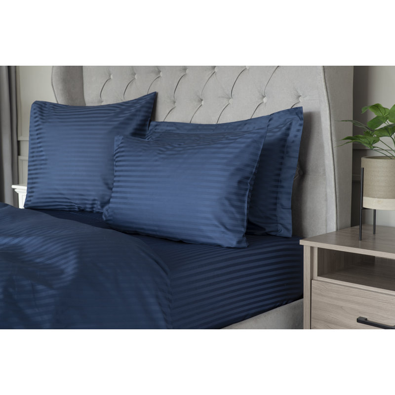 Plain Dye 540 TC Egyptian-Quality Cotton Sateen Fitted Sheet, Single (3'), Navy