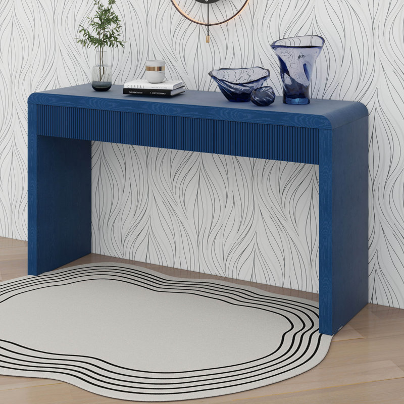 Console rustique avec façade de tiroir cannelée, table d'entrée, Marine