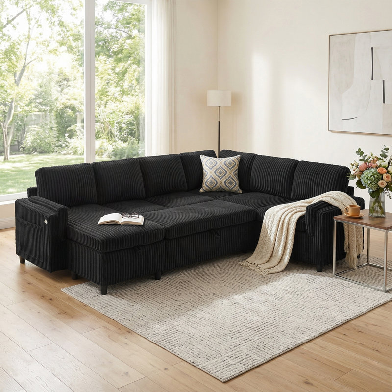 Canapé-lit modulaire en U avec rangement et rangement, Black