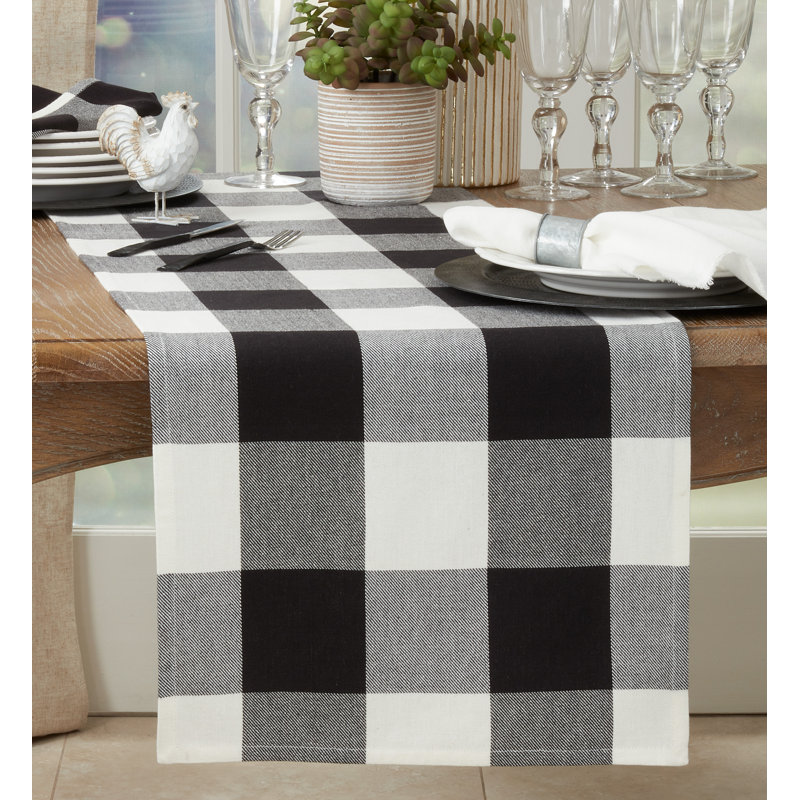 Dannyelle Buffalo Table Runner, 72" L x 16" W, Black/White