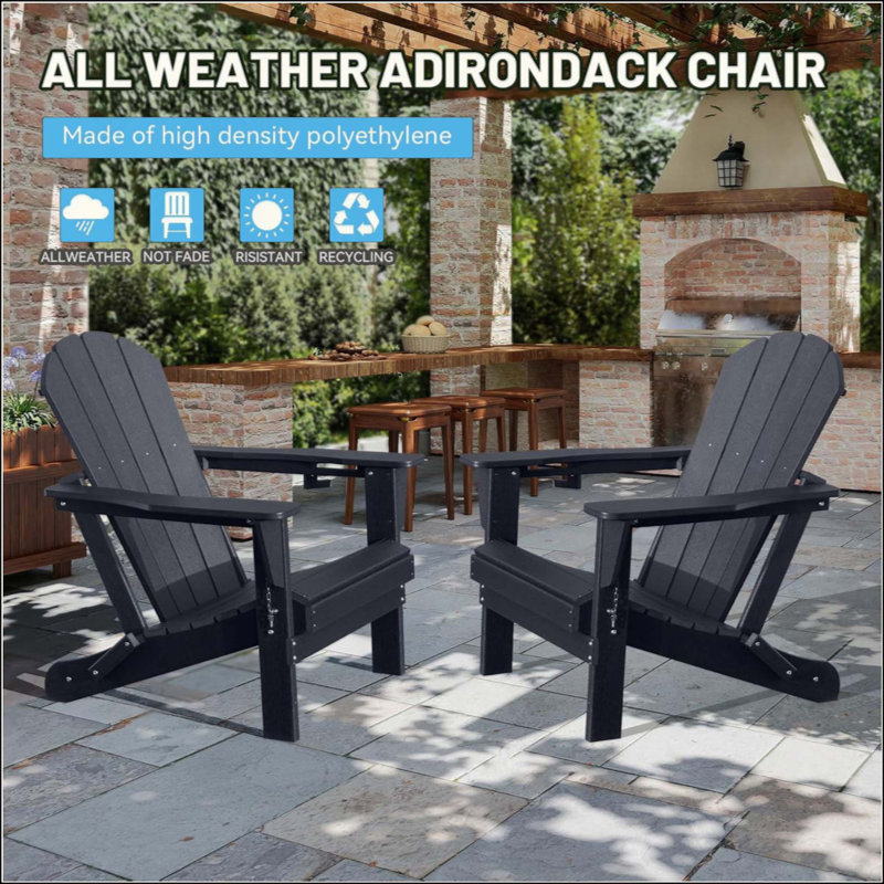 Adirondack Chairs Set Of 2, Plastic Adirondack Chair, Adirondack Chairs, HDPE Adirondack Chair, Folding Adirondack Chairs, Outdoor Chairs With Cup Holder For Lawn Patio Deck Fire Pit