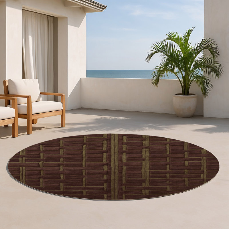 Tapis noir intérieur et extérieur Trellis, Rond 5 pi