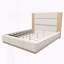 Grand lit plateforme tapissier avec tête de lit en bois allongée et base en bois-129199247-129199246
