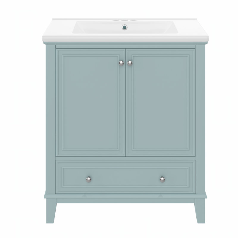 Meuble-lavabo de 30 pouces avec lavabo en céramique massif et trous pré-percés pour les salles de bain modernes, Vert