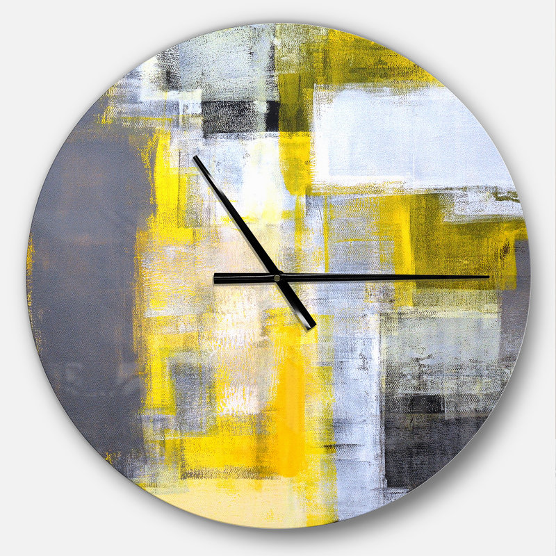 Horloge murale moderne grise et jaune, Grand