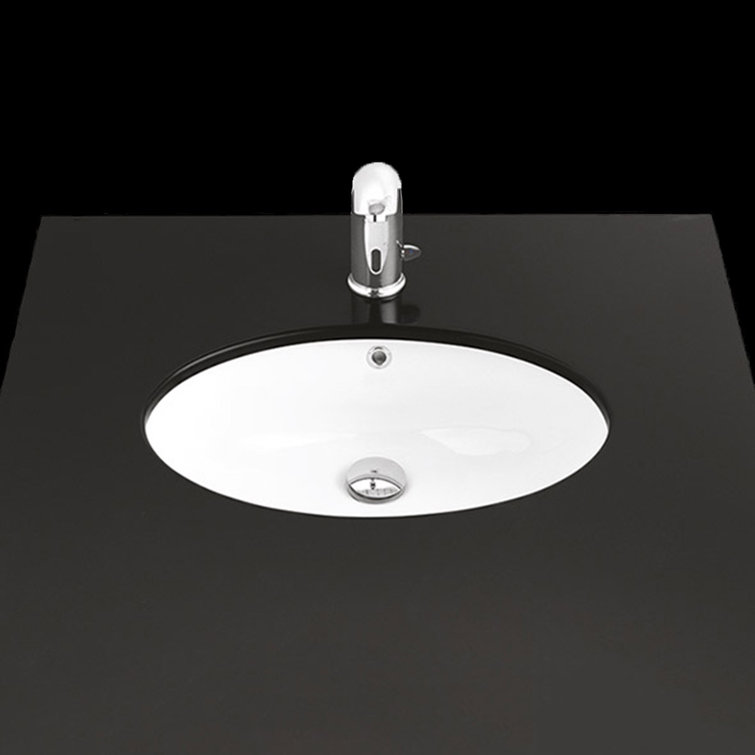 WS Bath Collections 16.8'' Glossy White Ceramic Oval Bathroom Sink with Overflow