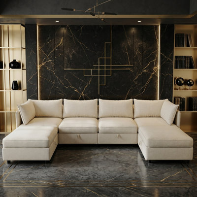 Modular Sectional Sofa with Hidden Storage, Convertible Reversible Couch