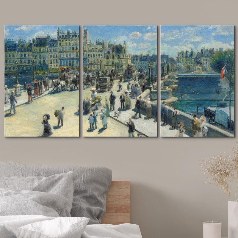 Pont neuf, Paris, 3 pièces par Pierre Auguste Renoir, Toile tendue, H 24 po x l 16 po x P 1,5 po