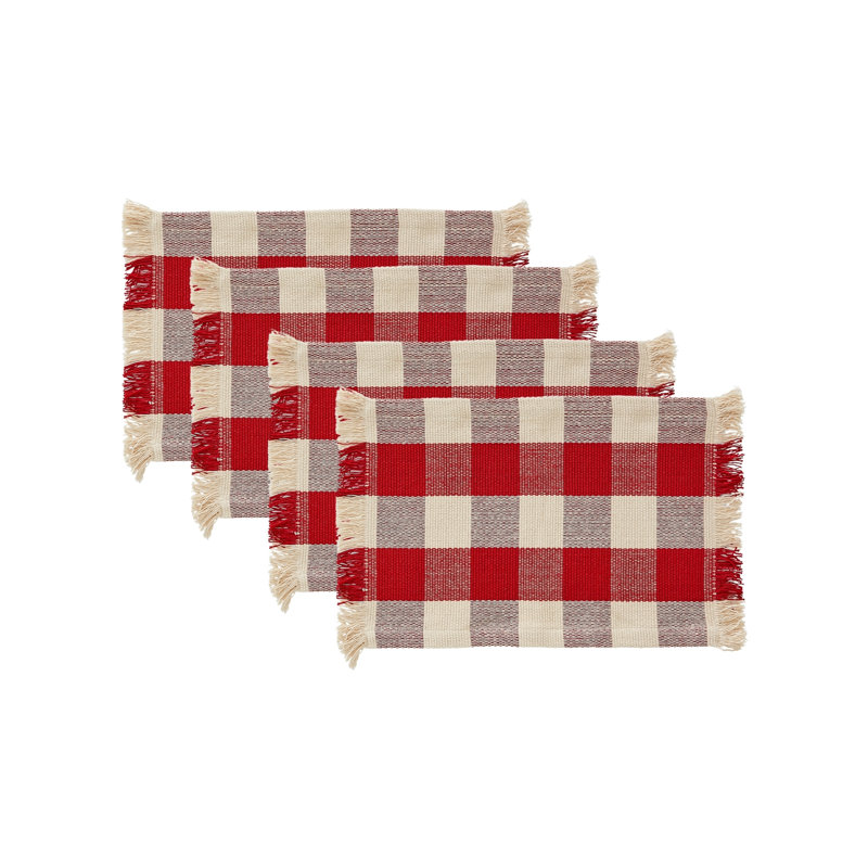 Ensemble de napperon à franges Check / 4, Rouge