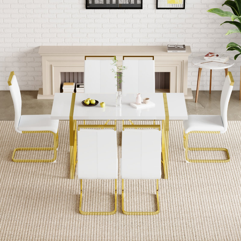 Ensemble de salle à manger pour 6 personnes, table de salle à manger rectangulaire moderne avec 6 chaises de salle à manger en similicuir de luxe