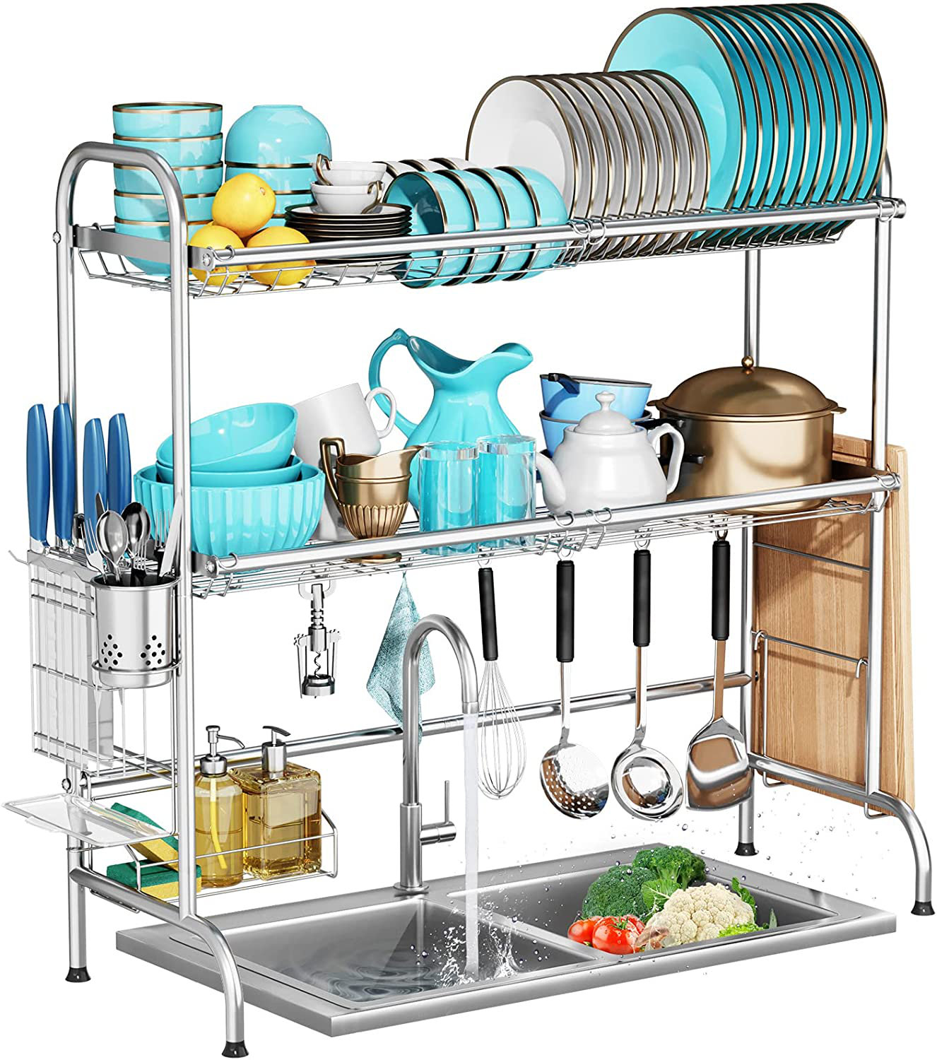 Lexi Home Over the Sink Adjustable Dish Rack Drainer - Black 