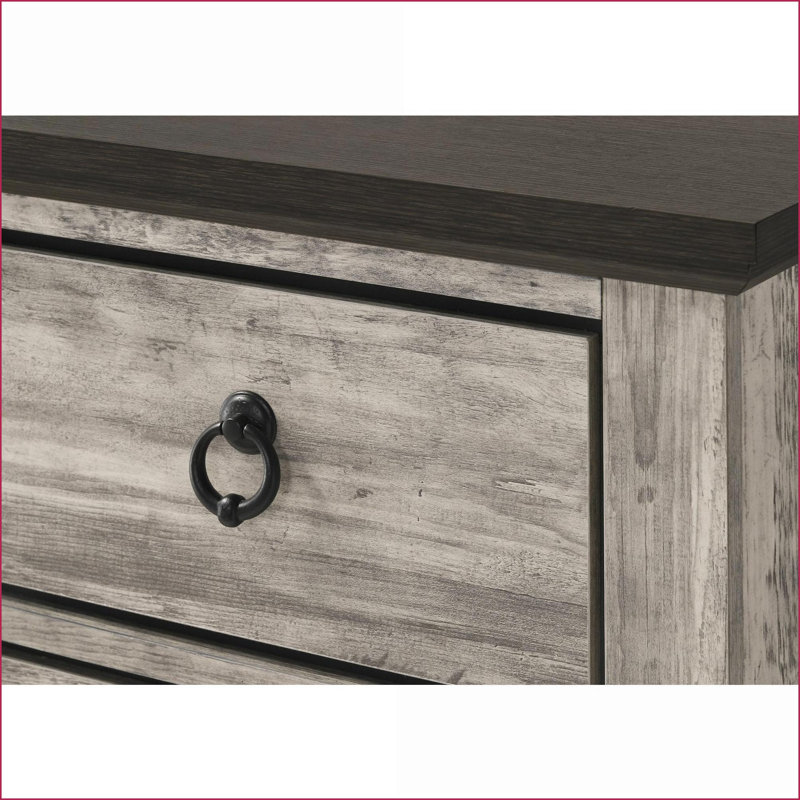 Contemporary Rustic Gray Two-Tone 2-Drawer Nightstand with Metal Knobs