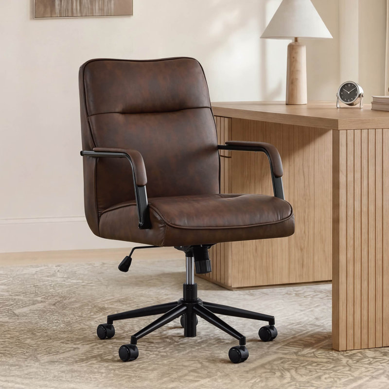 Fauteuil de conférence pivotant en similicuir moderne avec mécanisme d'inclinaison, Espresso
