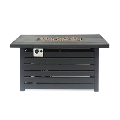 Iron Rectangular 30,000Btu Fire Pit With Shielded Tank Cover - Black, Easy Assembly Guide Made Of And Hidden Storage Simple