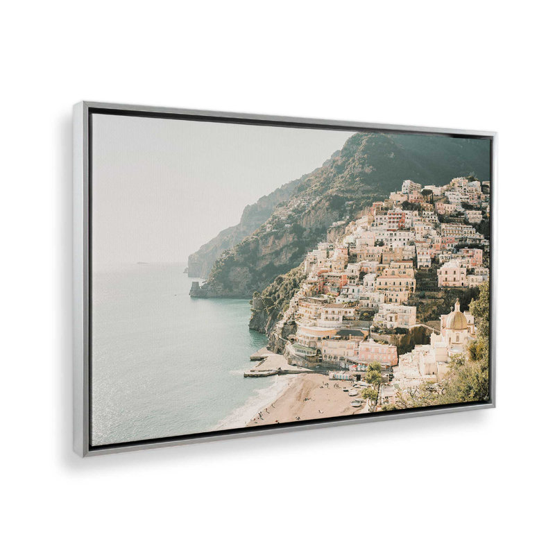 Impression sur toile tendue Seaside Sanctuary, Cadre flottant en chrome poli, H 8,75 po x l 12,75 po x P 1,75 po