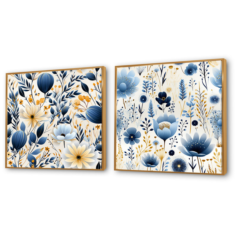 Avera - Ensemble de salon floral 2 pièces, Encadrement doré, H 36 po x l 73 po x P 1,5 po