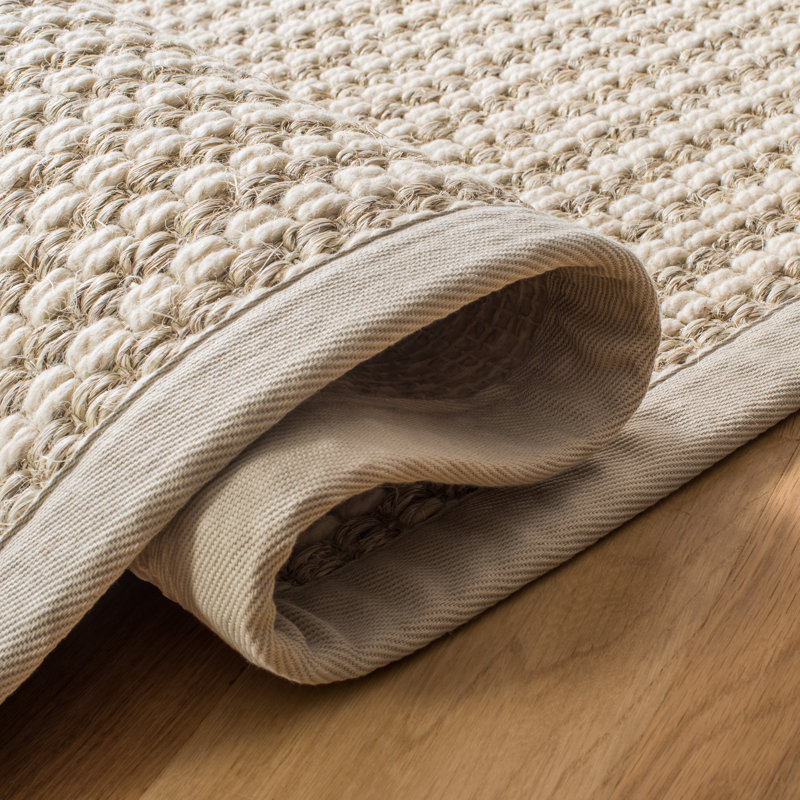 Tapis rayé en jute / sisal / laine ivoire Lynde, Rectangle 8 pi x 10 pi