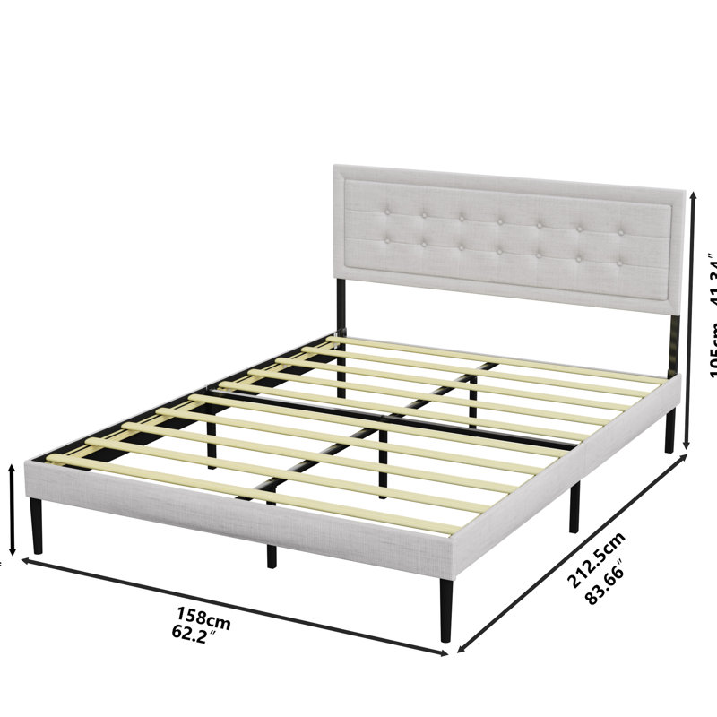 Grand lit plateforme moderne avec housse en tissu doux et lattes Design élégant pour la chambre à coucher