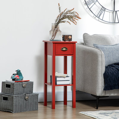 2 tables d'appoint avec tiroir, extrémité étroite rouge pour le salon et la chambre à coucher. Ajoute des magazines de rangement, des livres, des plantes, des photos. Le style élégant convient à tous. Construit. Possède une stabilité de surmatelas. Tablette inférieure surélevée