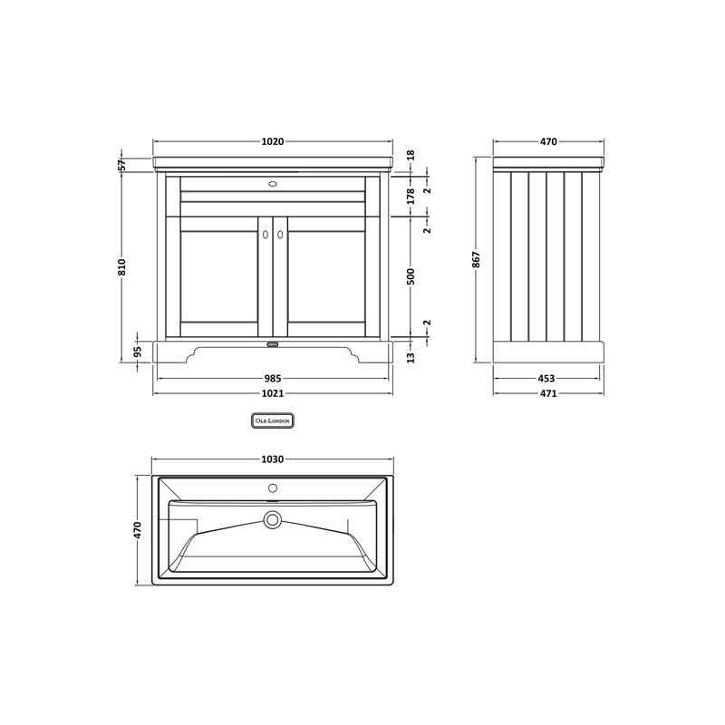 Old London 1030 mm Bathroom Vanity