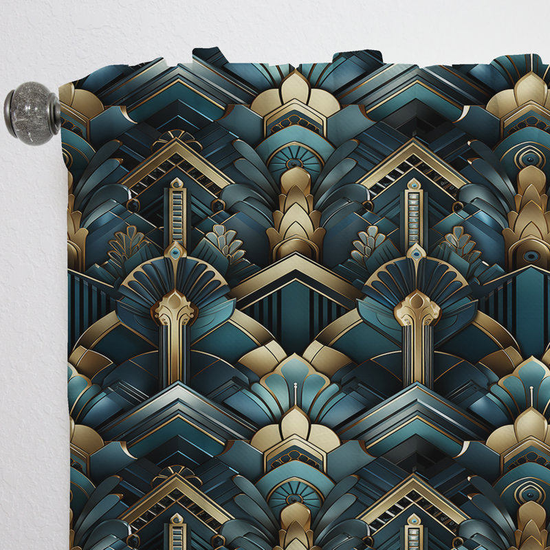 Teal And Gold Art Deco Geometric Glamour - Damask Curtain - Velvet Room Darkening - 1 Panel, 52" W x 90" L