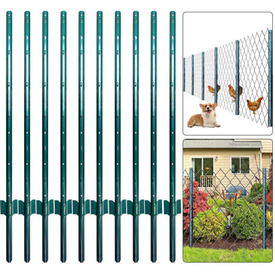 4FT Metal U Fence Posts, 10 Pack Heavy Duty Posts for Wire Fencing, Garden Yard Farm Animal Barrier, Green