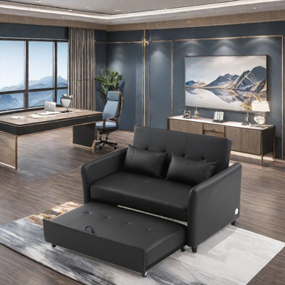 Convertible Sofa Chair Bed With Dual Usb Charging Ports, Pull-Out Mechanism, Breathable Pu Leather, Compact Design For Small Spaces, Multi-Functional Loveseat