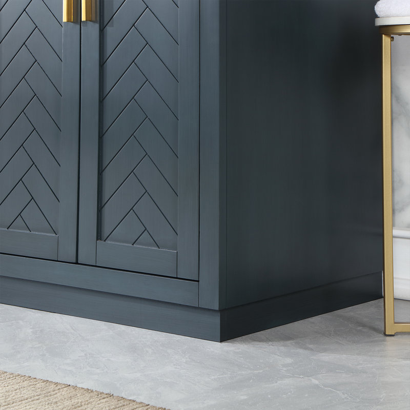Ensemble de meuble-lavabo en bois massif Gazsi, Bleu classique
