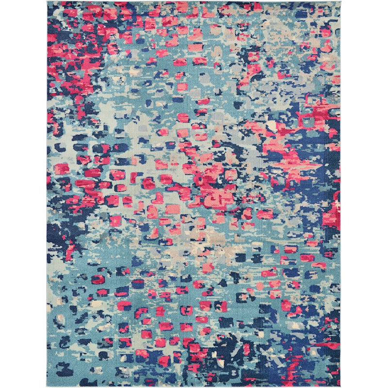 Tapis bleu à motif géométrique Meadow, Rectangle 10 pi 6 po x 16 pi 5 po