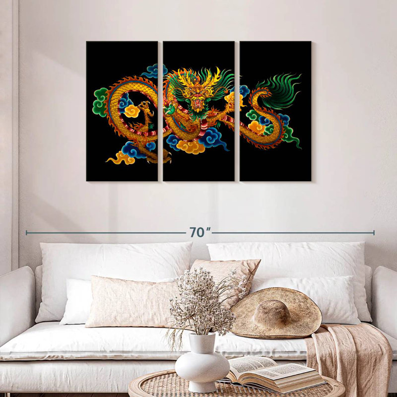 Brampt Chinese Dragon Painting, 36" H x 57" W