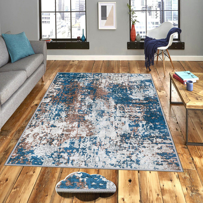 Luxurious Woven Area Rug, 5.9 x 9.2 ft, 100% Polyester, Antibacterial | Non-Slip PVC Felt Dot Underside, 0.3 in Pile Height | Machine Washable, 3D Digital Print, Perfect for Living Room & Bedroom Décor