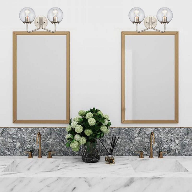 Applique murale 2 lumières en nickel satiné avec verre granuleux