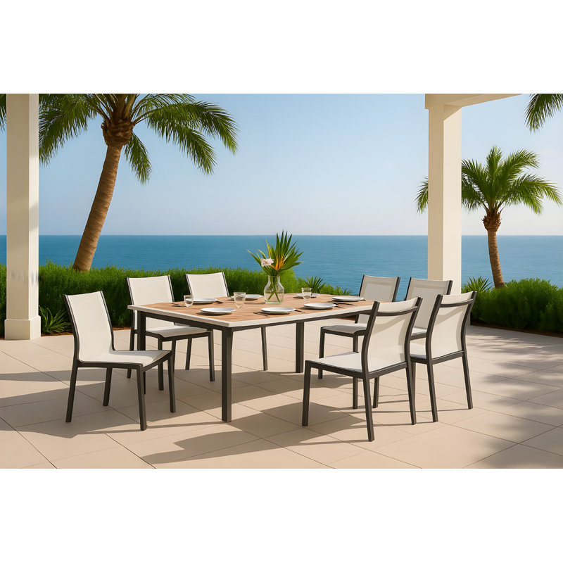 Chaise d'appoint de patio empilable Lajoy, Gris foncé, Blanc