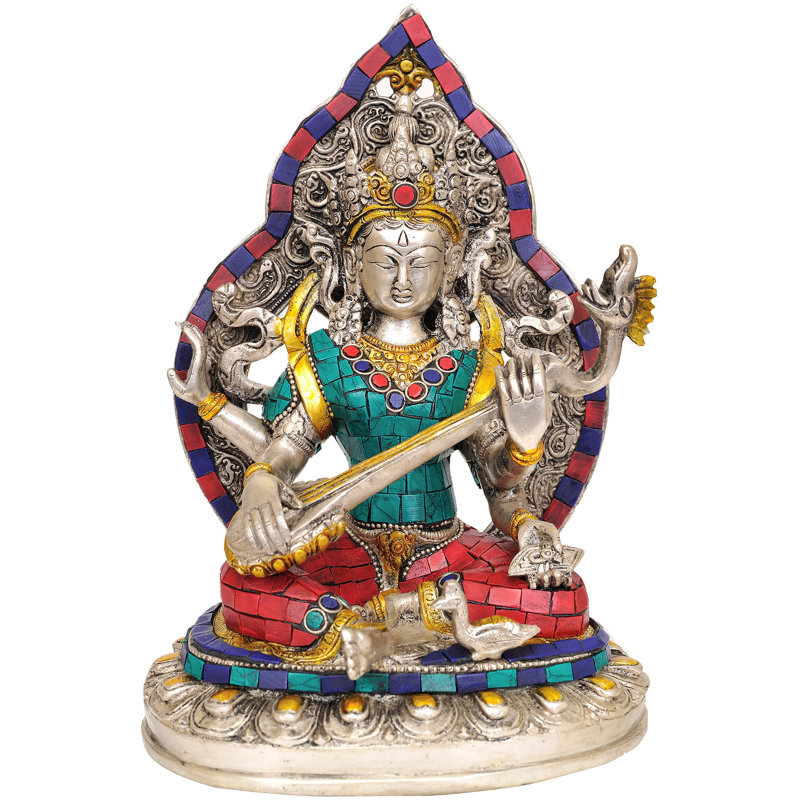 Déesse Dasiya Saraswati (statue incrustée)