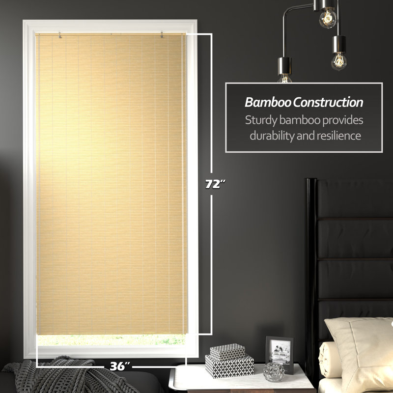 Burnt Bamboo Cordless Window Shade - Two-Tone Honey 24" W, 36"W x 72"L, Light Brown