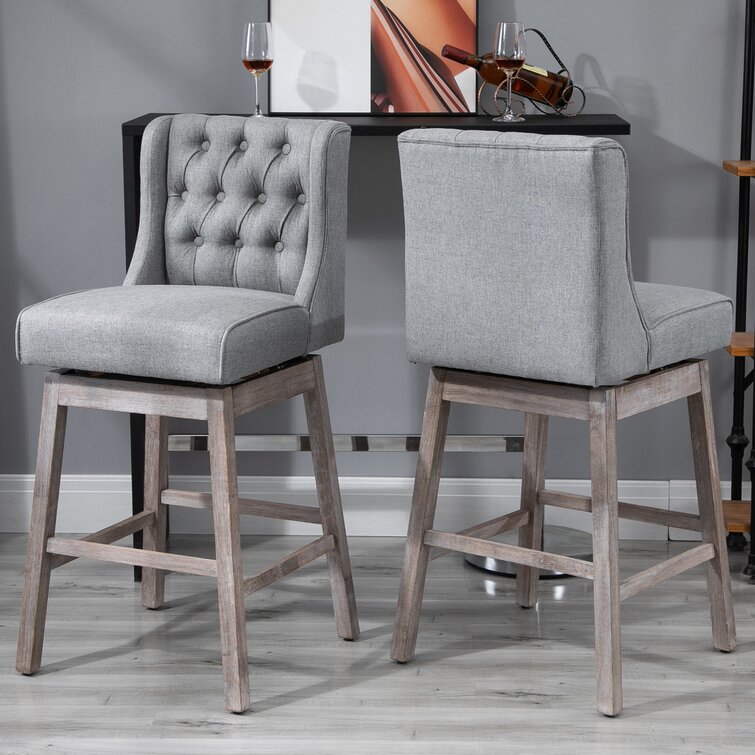 Chewning Set Of 2 Barstools, 180 Degree Swivel Kitchen Island Stool Dining Room Chairs With Solid Wood Footrests And Button Tufted Design