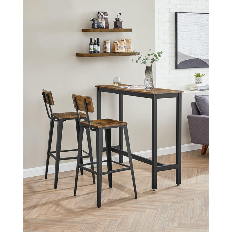 Ensemble de 4 tabourets de bar de style industriel avec dossier et structure en acier, brun rustique / noir