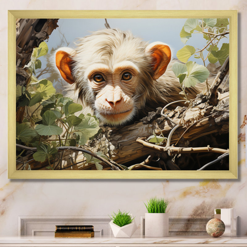 «Green Brown Monkey Mischievous Monkey Pastoral», reproduction d'art sur toile, H 34 po x l 44 po x P 1,5 po