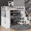 Lit mezzanine en métal intégré avec bureau, ports de chargement USB, tablette à 5 niveaux, placard et escabeau-897571244