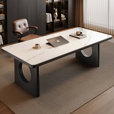 55.12" Modern Light Luxury White Sintered Stone Desk – Home Office & Study Table