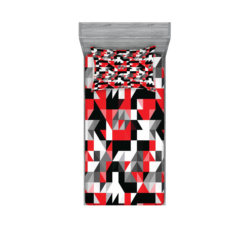 Ensemble de draps et taies décoratives à motif abstrait Ambesonne, gris anthracite / blanc