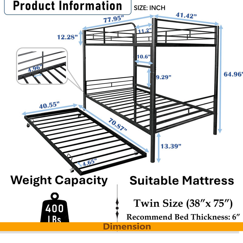 Separatable Bunk Bed With Trundle
