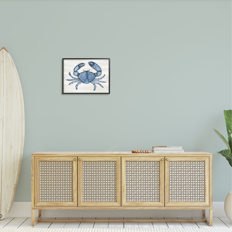 Crabe bleu détaillé granuleux, H 16 po x l 20 po x P 1,5 po, Giclée encadrée noir minuit