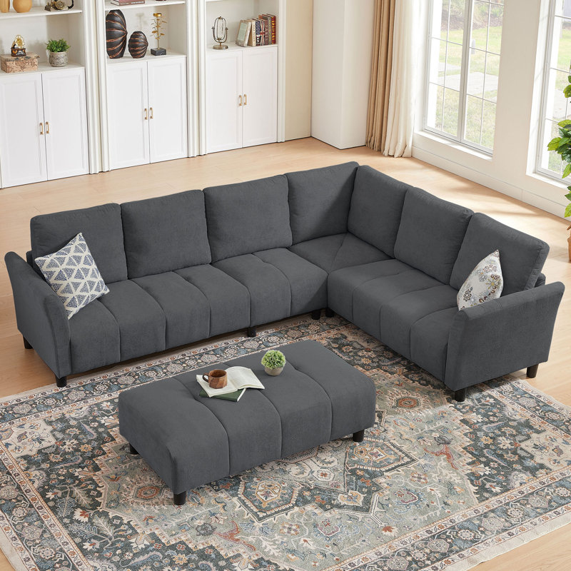 Canapé modulaire réversible "l 102,56" avec siège d'angle et banc allongé, Tissu gris foncé