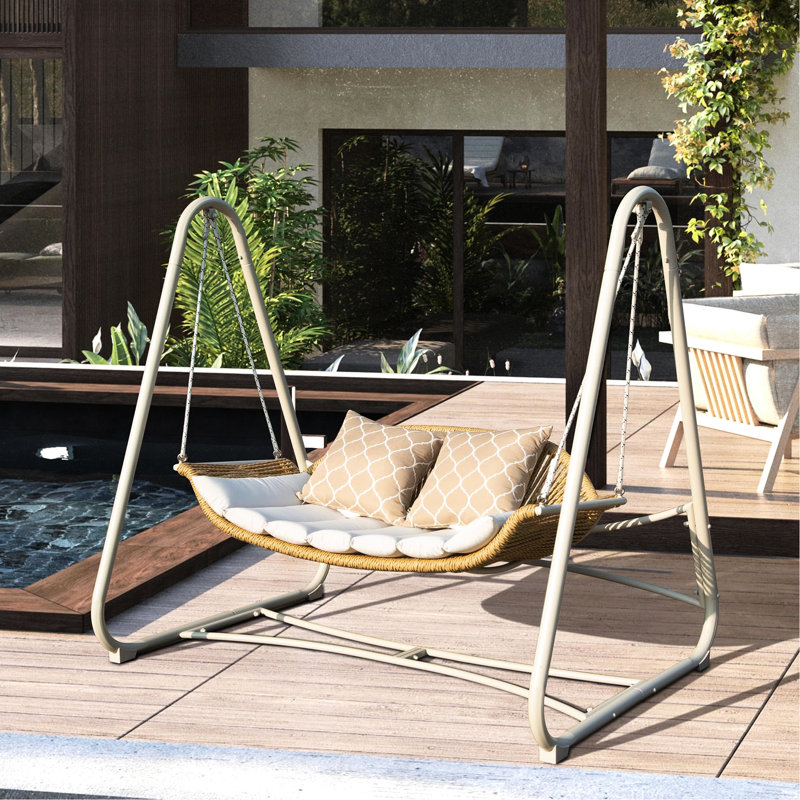 2 Outdoor Patio Swing With - Cover Thick Cushioned 2 Courtyard Porch Chair - Relaxing Spot