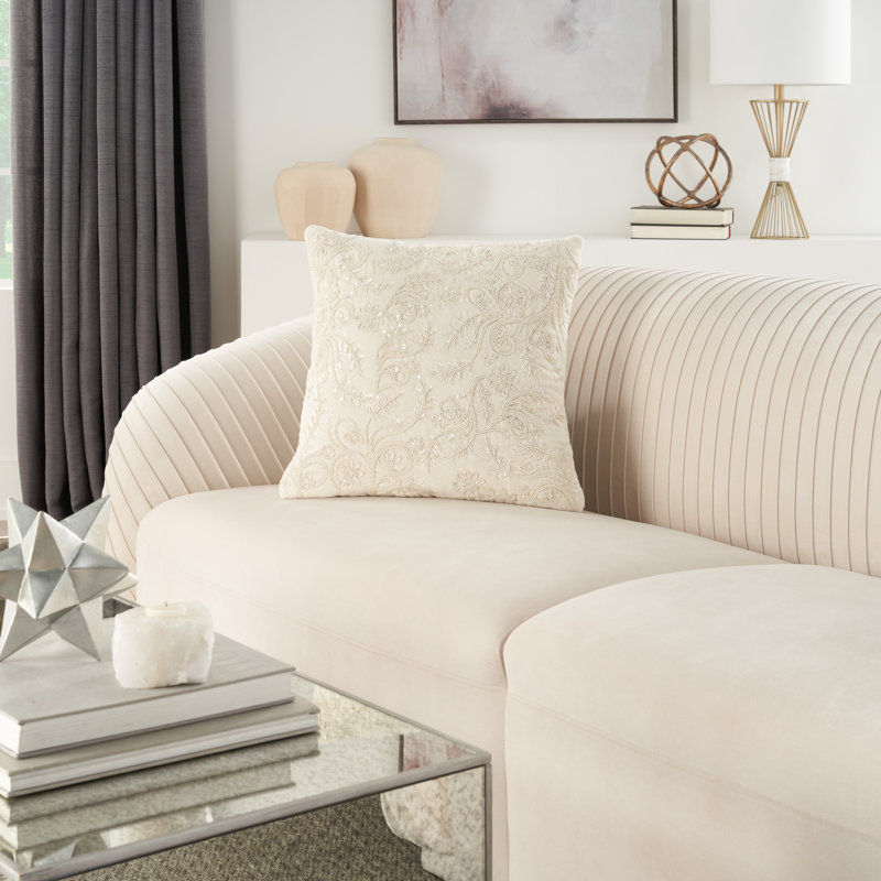 Sequined Cotton Throw Pillow, Off White